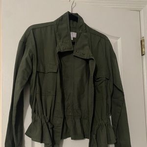 Army green peplum jacket with tie belt